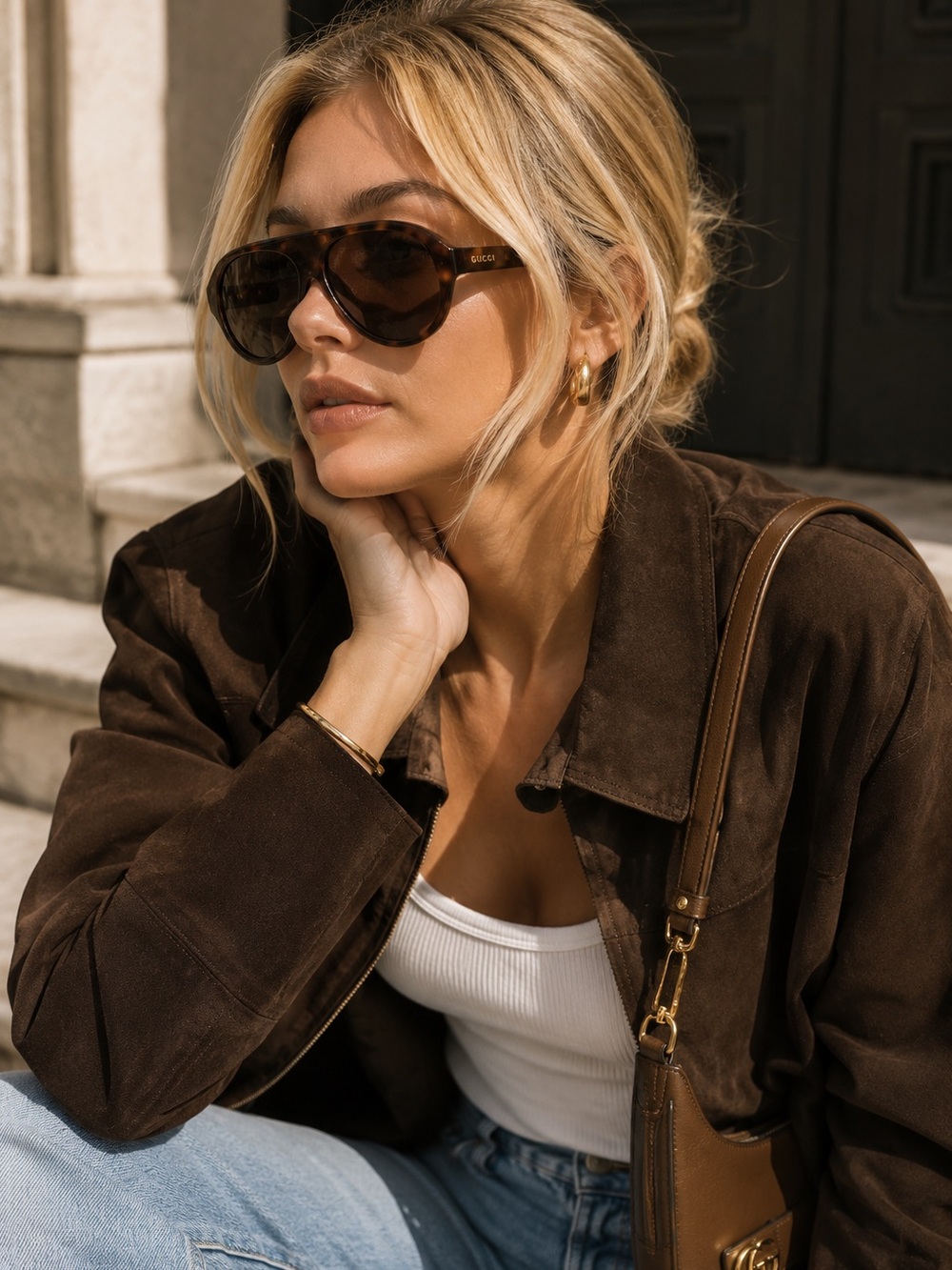 Gucci Brown Tortoiseshell Aviator Sunglasses